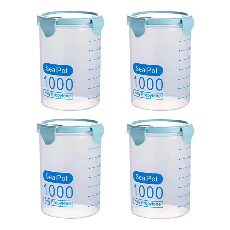 1/4Pcs Sealed Jars Grain Storage Tank Spices Sealed Container With Tick Marks Refrigerator Fresh-keeping Box Kitchen Organizer