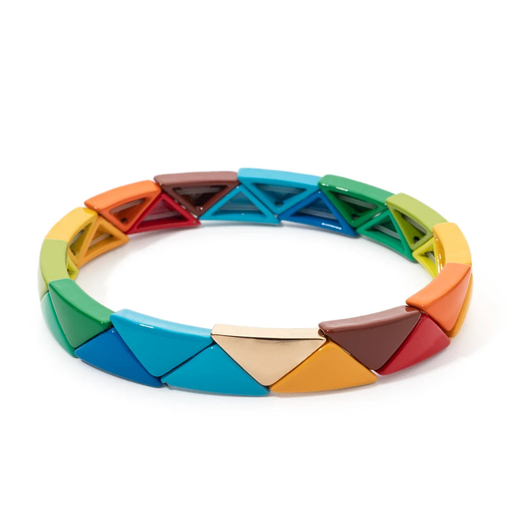 Tejesa 6.5x13mm Colorful  Triangle Enamel Elastic Beads Bracelets For Women/Girls