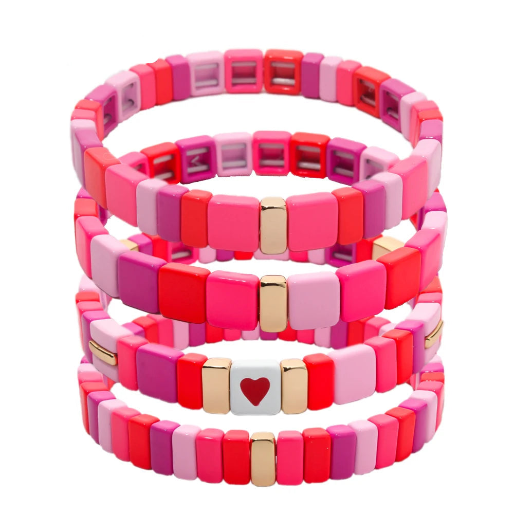 Tejesa  Pink Enamel Beaded Bangle Bracelets For Women /Girls