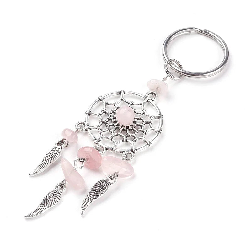Bohemian Natural Stone Beads Dreamcatcher Keychain Women Men Boho Indians Wing Charms Key Chain On Bag Trinket Party Luck Gift