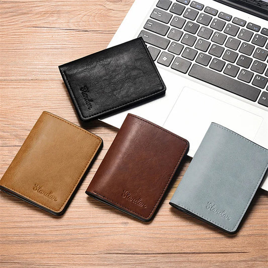 New Style Mini Thin Men Wallet Card Holder Purse Coin Pouch Card Holder Short Vertical PU Leather Wallet Change Money Pouch