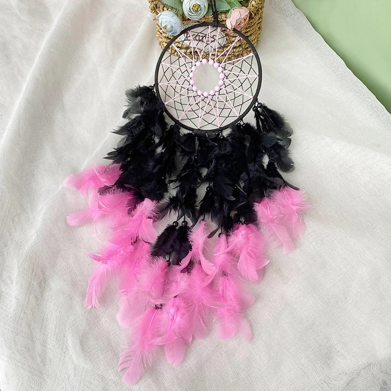 Hemasa Pink and Black Colour  Feathers  Dream Catcher Wind Chime Living Room Bedroom for  Gifts