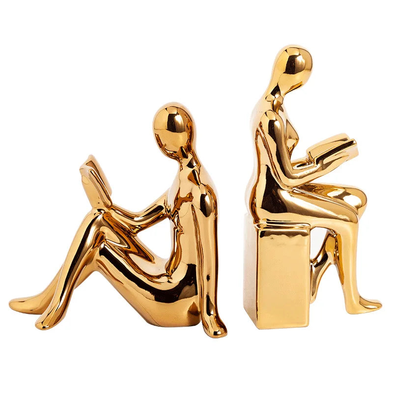 Hemasa Modern 1Set/2Pcs Ceramic Girl Figure Book Block Book Shelf Stopper Holder Bookend Home Desktop Study Room Ornament Sculpture