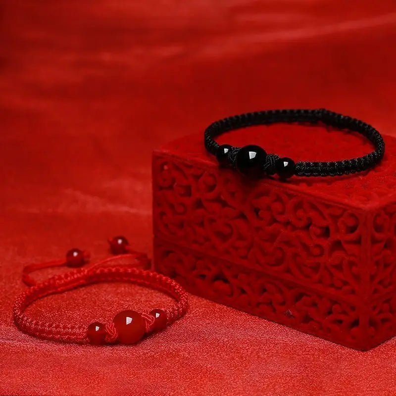 Tejesa Onyx And Obsidian Knits  Good Luck 1pc Knot Braided Natural Stone Bracelet For Men/Couple