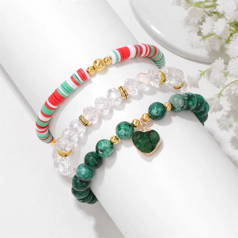 3Pcs/Set Bohemia Colorful Stone Bracelets Faceted Quartzs Crystals Beaded Bracelet Heishi Polymer Clay Beads Bracelet Men Women