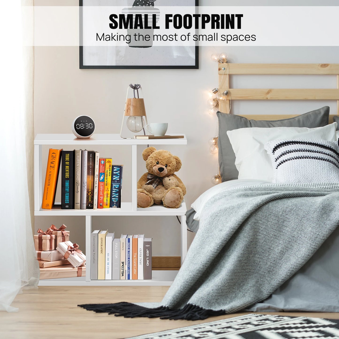 2 Tier Storage End Side Table S Shape Sofa Side Table Narrow Side Table Modern End Table for Living Room,Bedroom,Office