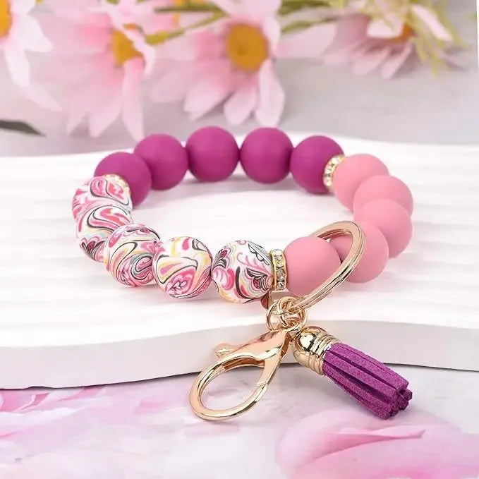 Hemasa Handmade Daisy Silicone Beads Bracelet Keychain /Anti-Lost Wallet Pendant Ring Holder