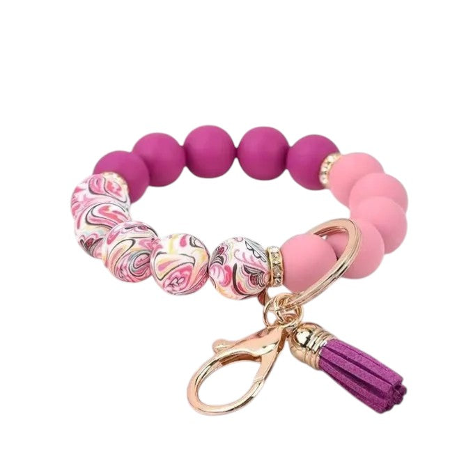 Hemasa Handmade Daisy Silicone Beads Bracelet Keychain /Anti-Lost Wallet Pendant Ring Holder