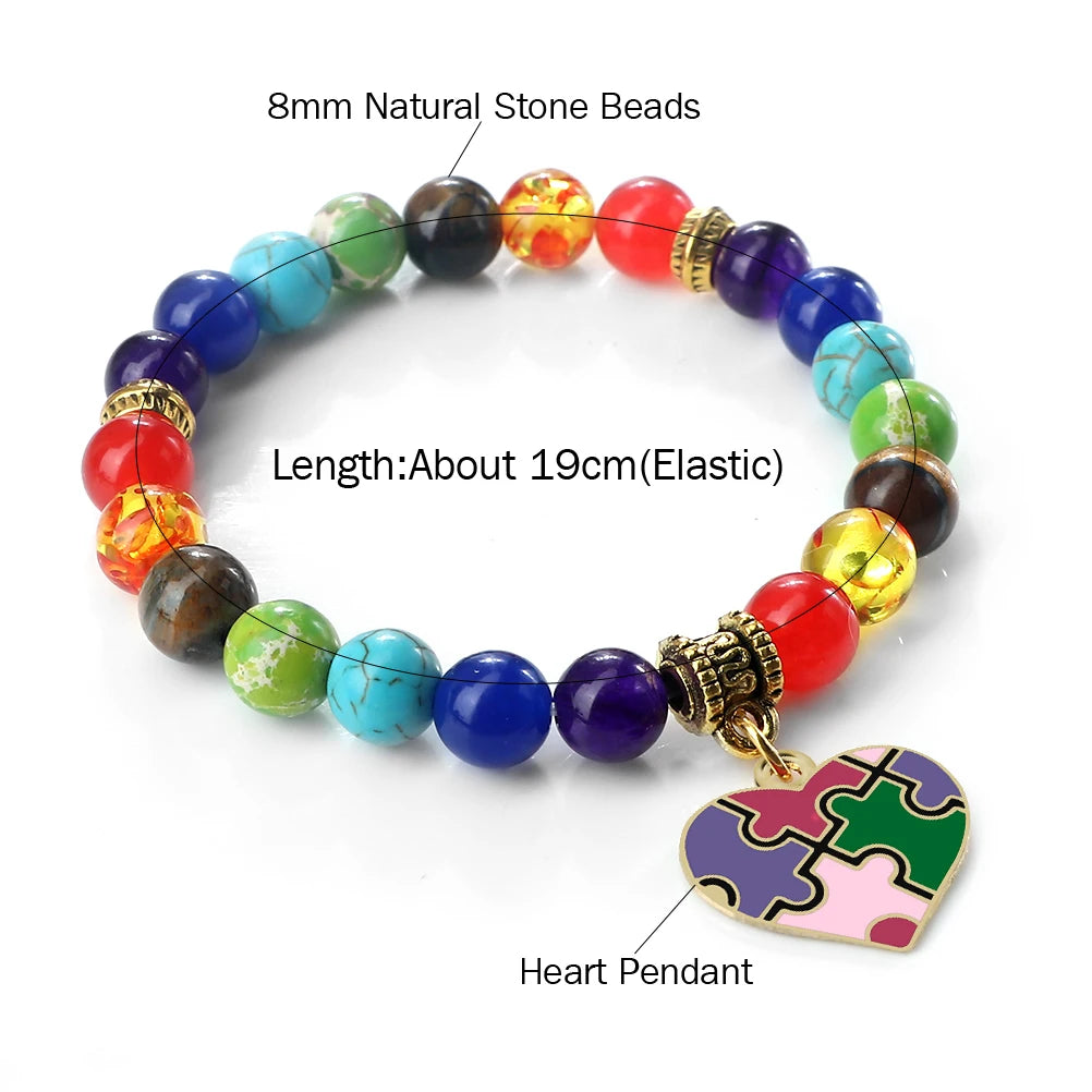 Women 7 Chakra Beads Bracelets & Bangle Men 8mm Natural Stone Simple Love Heart Bracelet Couple Lover Reiki Healing Jewelry Gift