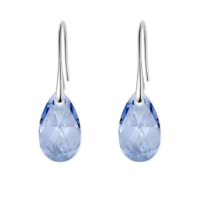 Korean Pear-shaped Drop Earrings Genuine Crystal from Austria Rhinestone Dangle for Women Party Silver Color Big Pendant Jewelry