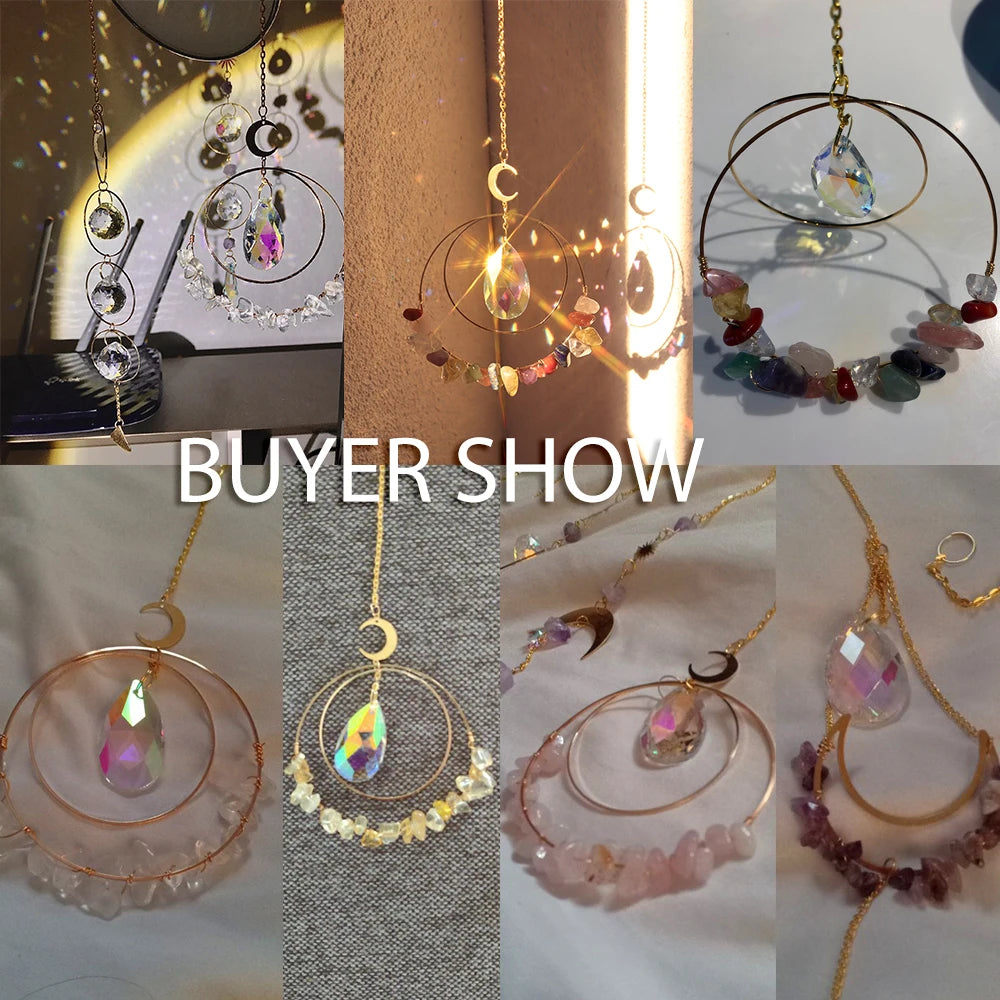 Crystal Suncatcher for Car Rainbow Prism Window Garden Decoration Outdoor Natural Stone Sun Catcher Crystal Gemstone Home Decor