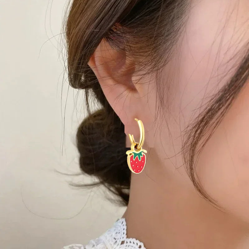 Hemasa Cute Fruit Strawberry Drop Dangle Earrings For Women'S /Stainless Steels Hoop Earrings
