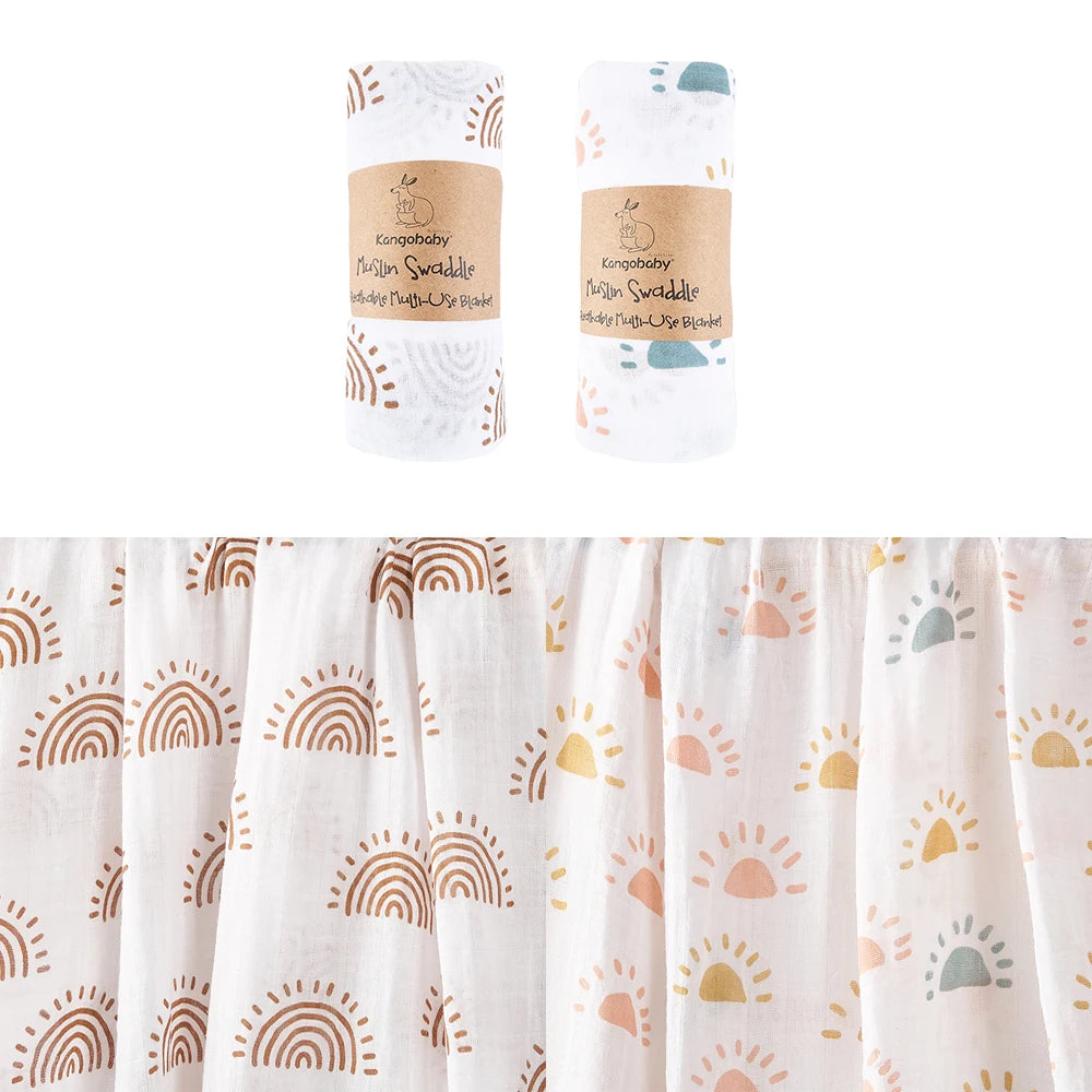 Tejesa 2pcs Set 100% Cotton Baby Muslin Swaddle Blanket / Newborn Bath Towel / Infant Wrap