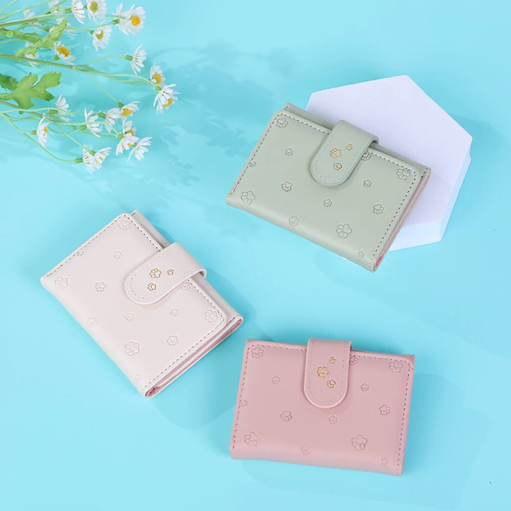 Cute Dog Paw Pattern Snaps Wallet Multi-card Slots ID Holder Card Holder Tri-fold Light Color Short Student Coin Purses Clutch