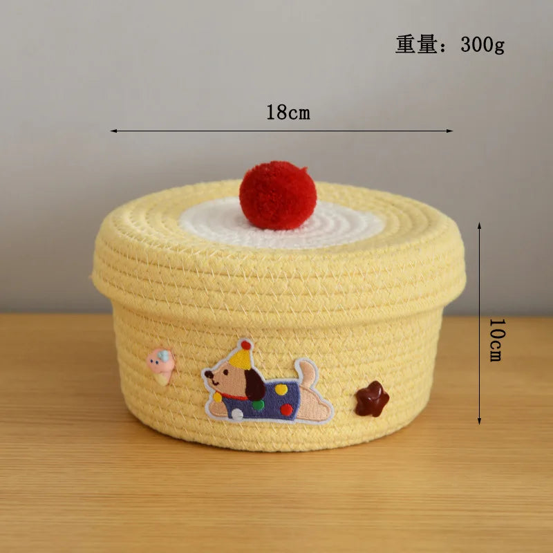 Tejesa Large Capacity  Woven Basket with Lid Cartoon House aped Storage Container Fun Desktop Organizer Basket for Home Use