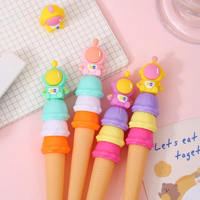 36pcs/Order Cartoon Soft Rubber Ice Cream Cone Gel Pen Children'S Day Gift 0.5mm Gel Pen School Supplies Fashion Stationery