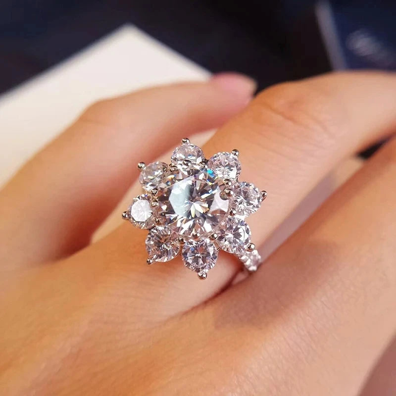 Hemasa  1/2CT Moissanite Ring S925 Silver Plated 18k Gold Women Sunflower Rings Gifts Wedding Engagement Fine Jewelry Certificate