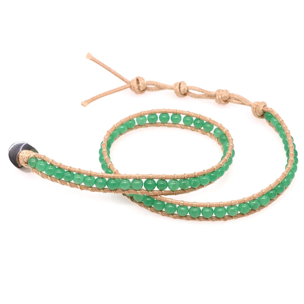 Green Turquoises Beads Bohemian Bracelets Crystal Gems for Women Men 2 Strands Multilayer Wrap Handmade Braided Charming Jewelry