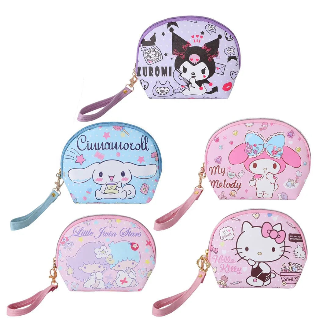 Hello Kitty Cosmetic Bag My Melody Pu Zipper Travel Storage Bag Cartoon Little Twin Stars Kuromi Make Up Case Kawaii Coin Purse