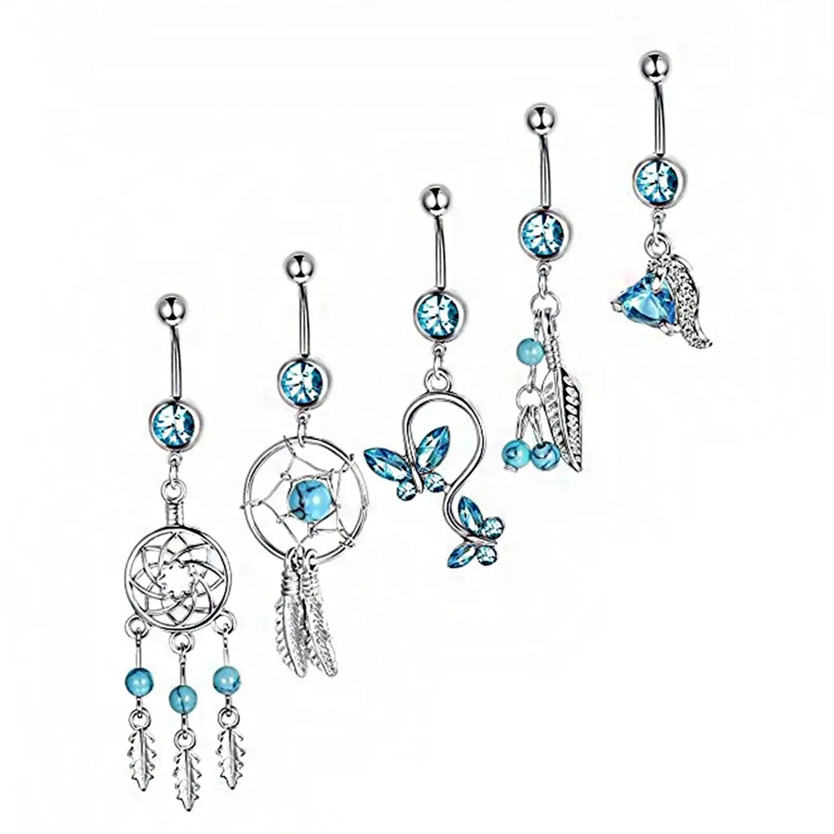 Stainless Steel Internal Thread Navel Piercing Dangle Body Piercing Sexy Belly Button Rings Blue Zircon Navel Rings Jewelry