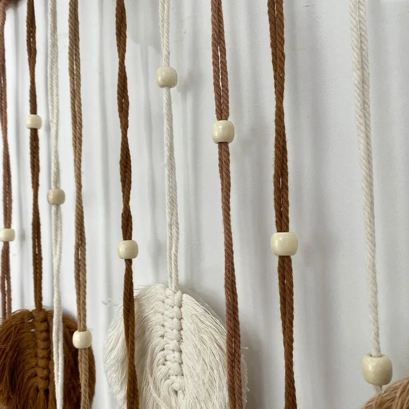 Handmade Woven Leaf Macrame Hanging Ornament, Bohemian Cotton Rope, Woven Walls Decoration for Bedroom, Living Room Wall