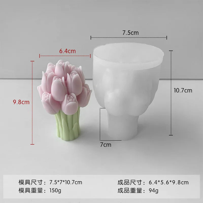 Hemasa 3D Tulip Bouquet Silicone Candle Molds Handmade Lavender Flower Soap Plaster Resin Crafts Mold DIY Chocolate Cake Baking Tools