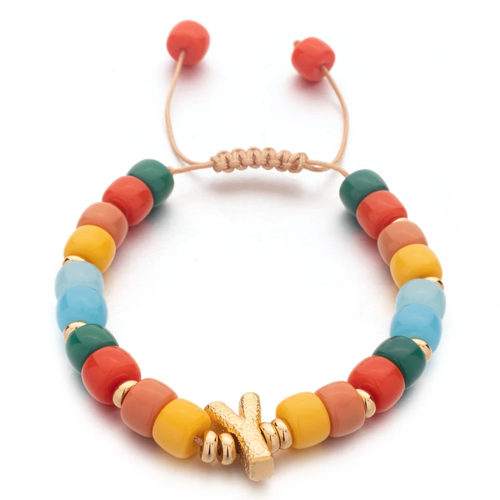 Tejesa Handmade  Colorful Glass Crystal Beads Braided Bracelets  with Heart Charms For Women