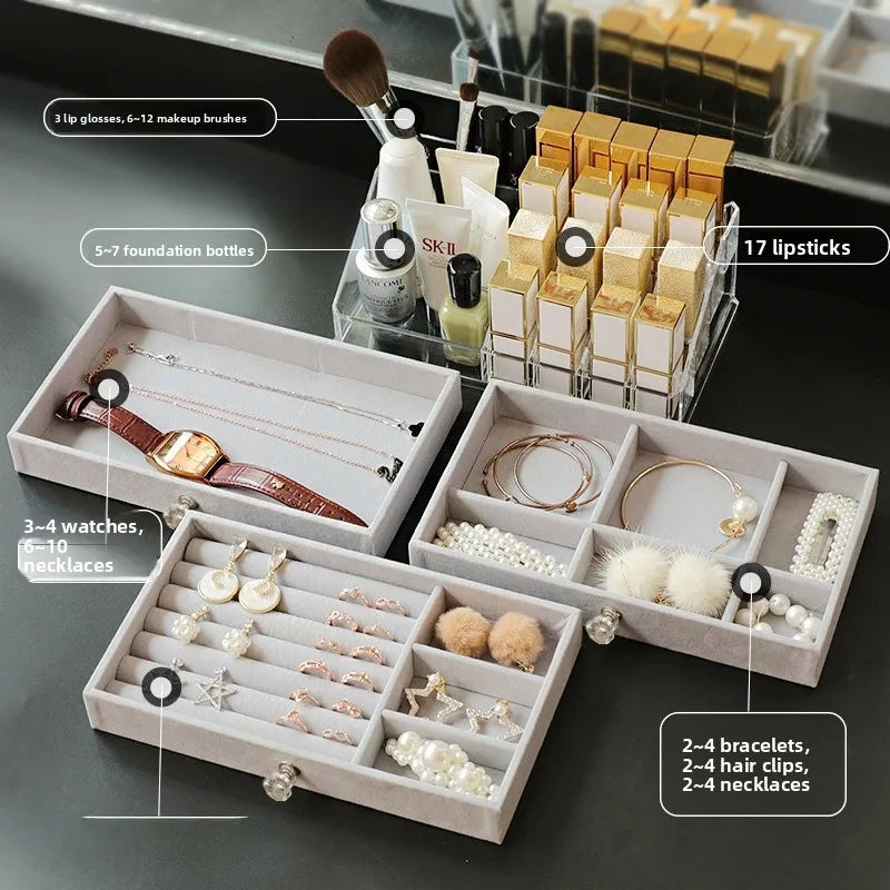 Three-Layer Desktop Jewelry Box Cosmetic Storage Rack Earring Display Stand Watch Pin Display Stand Multi-Purpose Plastic Sto...