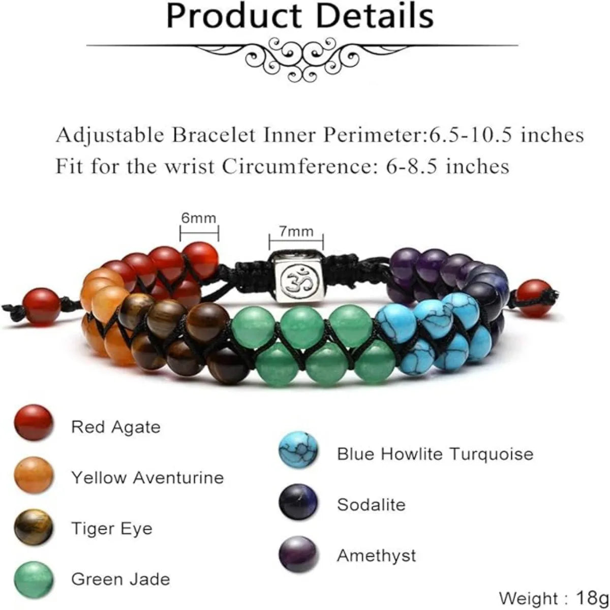 Top Plaza 7 Chakra Treatment Crystal Bracelet Yoga Stone Adjustable Beads Bracelet Meditation Relaxation Anxiety Women's Bracele