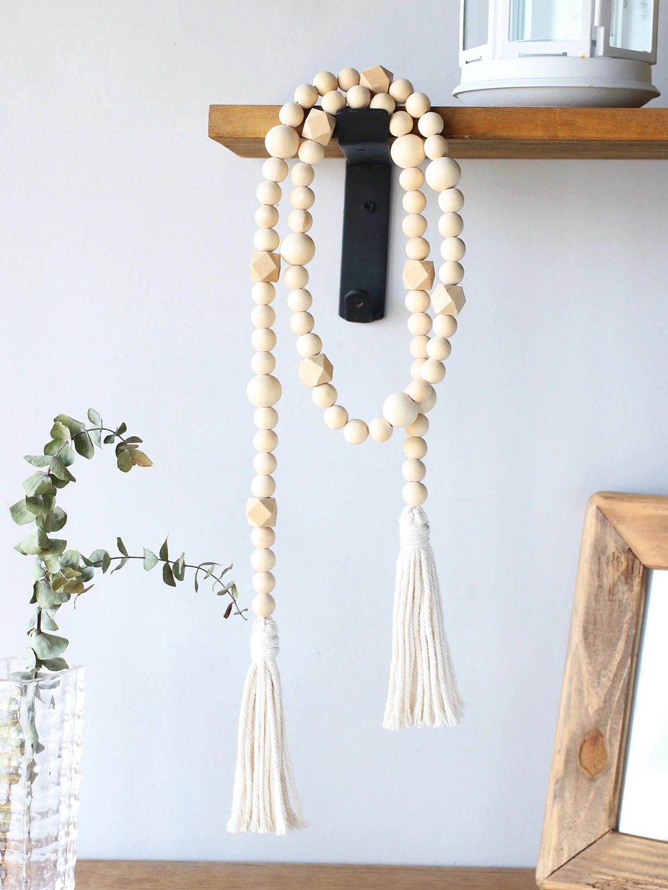 Macrame Wood Bead String Handmade Wooden Beads Chains Ramadan Decor Wall Hanging Decor Boho Home Decoration for Living Room Gift