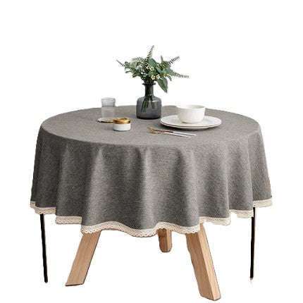 Tejesa Round Solid Color Faux Linen Tablecloth with Lace Trim-Waterproof/Spill Proof/Stain Resistant/Oil Proof-for Banquet,Parties
