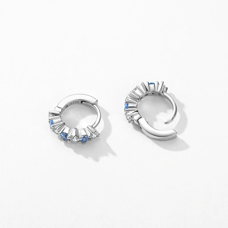 Modian Real 925 Sterling Silver Sparkling Blue Zirconia Ear Buckles Fashion Hoop Earrings Original Design For Women Fine Jewelry