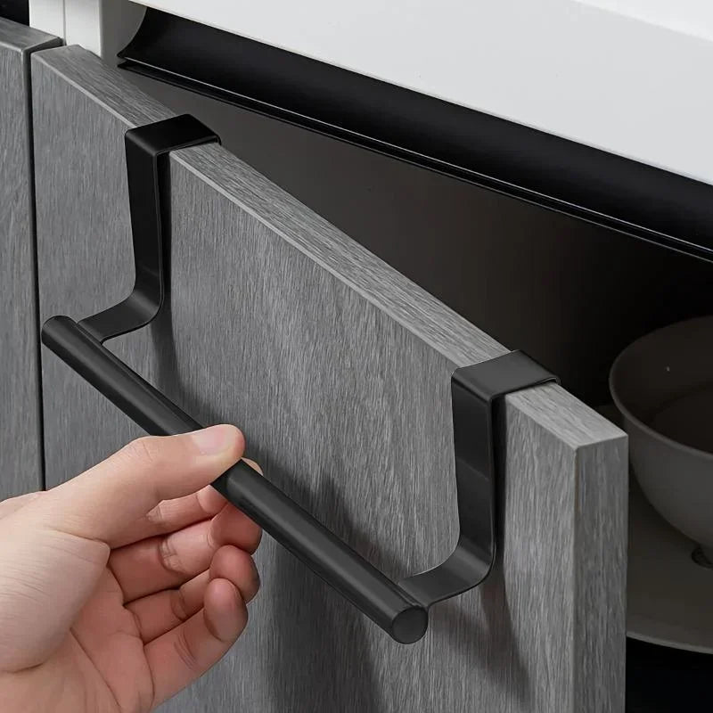 Hemasa Towel Rod Steel Metal Wire Over Cabinet Towel Rack Storage Organizer Bathroom Door Hanging Towel Rack Punch-free Rag Hanger