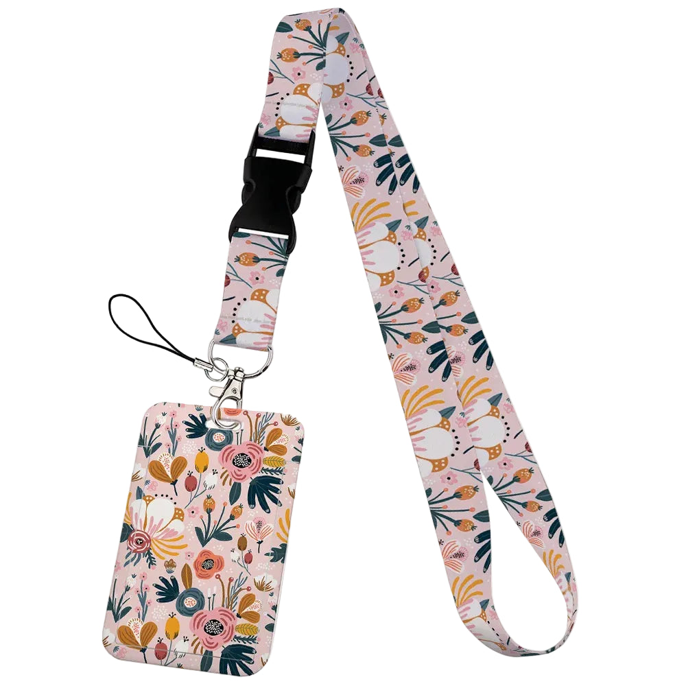 Tejesa  Flower design Lanyard Business Credit Card Holder/ Neck Strap Keychain Hang Rope ID Badge Holder