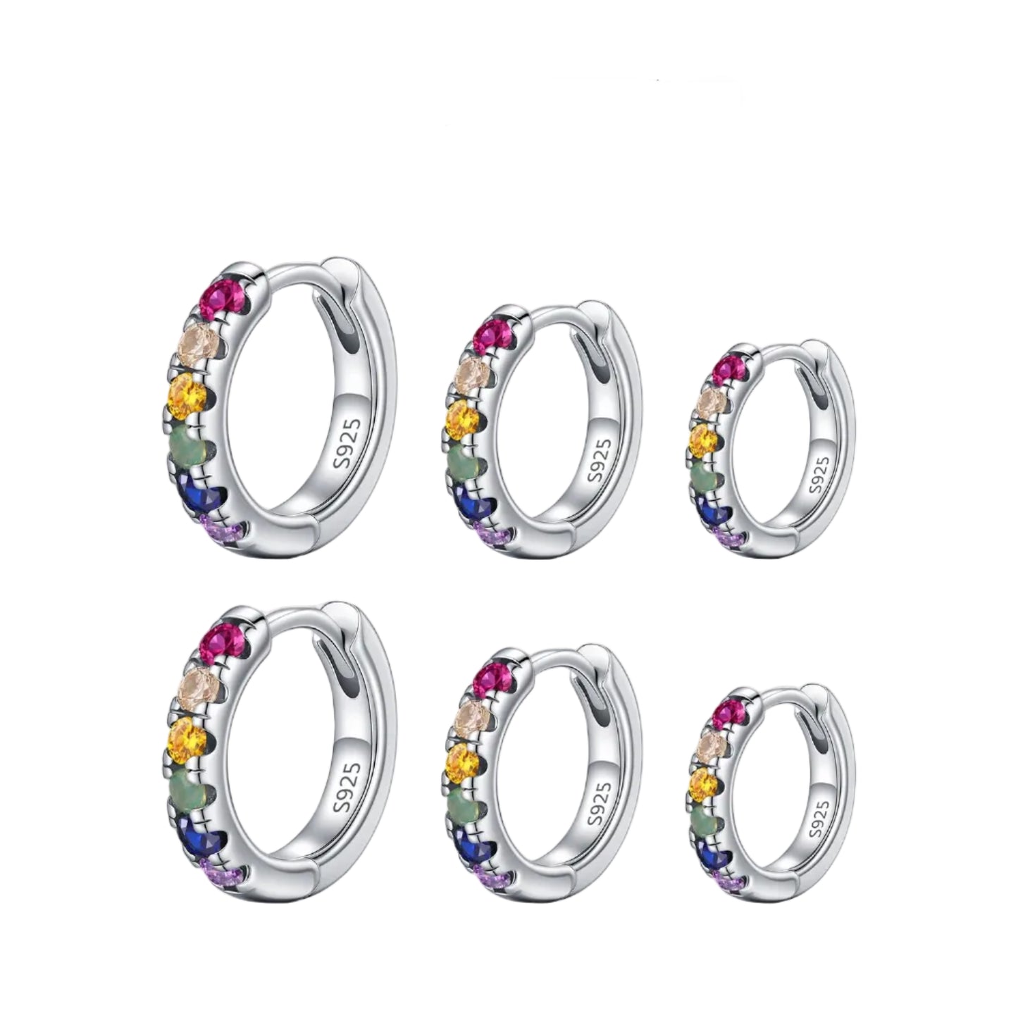Tejesa 3 Sizes Colorful Ear Buckle 925 Sterling Silver Trendy Stackable Round Zirconia Hoop Earrings For Women