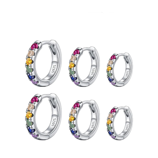 Tejesa 3 Sizes Colorful Ear Buckle 925 Sterling Silver Trendy Stackable Round Zirconia Hoop Earrings For Women