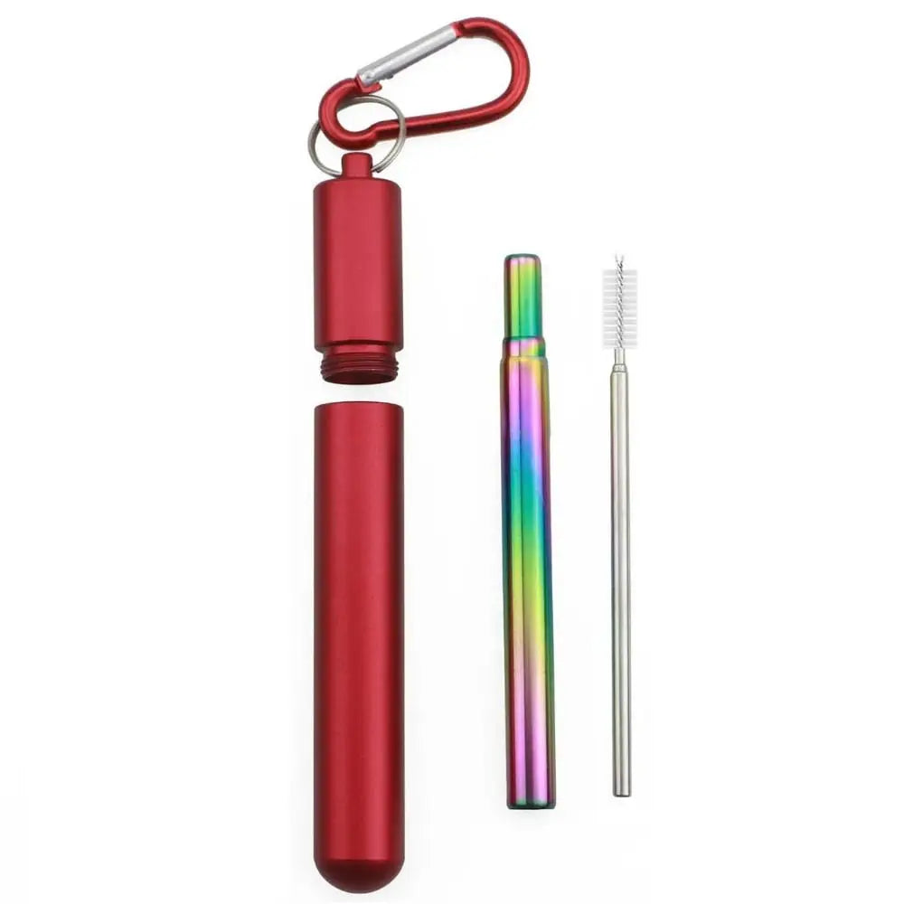Stainless Steel Reusable Collapsible Straw Portable Retractable Metal Straw with Case Foldable Telescopic Straw Bar Accessories
