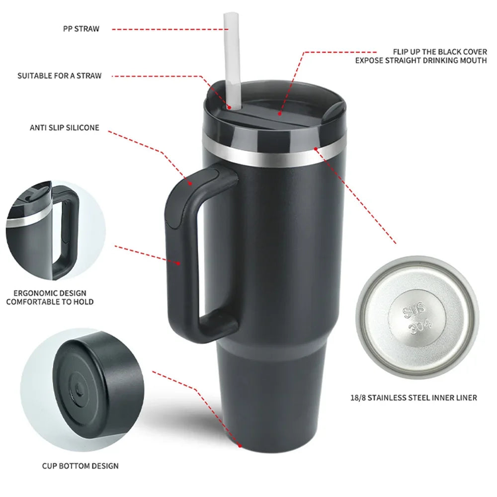 Hemasa 40oz Stainless Steel Thermal Mug Large Capacity Insulated Coffee Cup