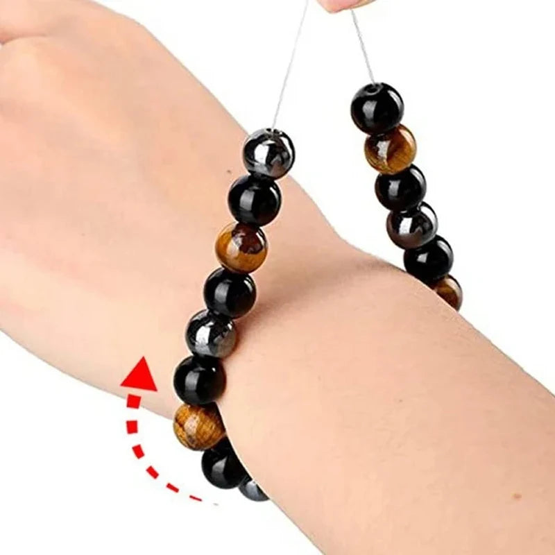 Hemasa Tiger Eye and Obisidian Natural Stone Bead Bracelet