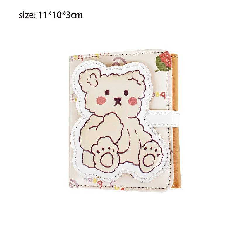 Cartoon Pu Purse Wallet Lovely Little Bear Coin Wallet Simple And Portable Three Fold Student Mini Card Bag Birthday Gift