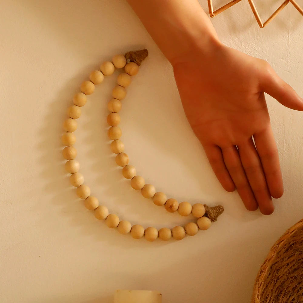 Moon Wall Hanging Decor Decorative Wood Moon Bead Garland Home Decor Wooden Moon Wall Art  Decorative Beads Boho Home Decoration