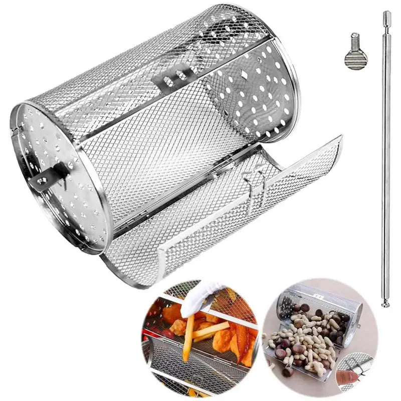 Tejesa Stainless Steel Oven Rotating Round Grill Cage Nuts Coffee Beans Baking Basket for Barbecue Air Fryer Rotisserie Accessories