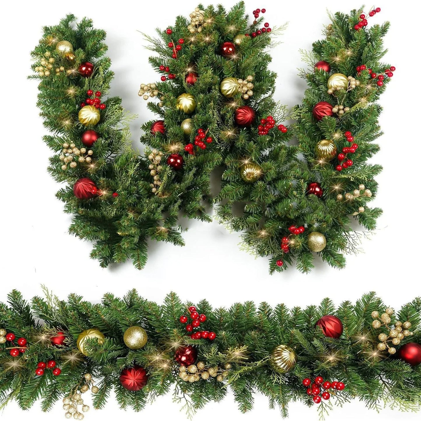 Christmas Garlands With Red Berries Artificial Christmas Rattan Xmas Ball Home Tree Stairs Door New Year Christmas Decoration