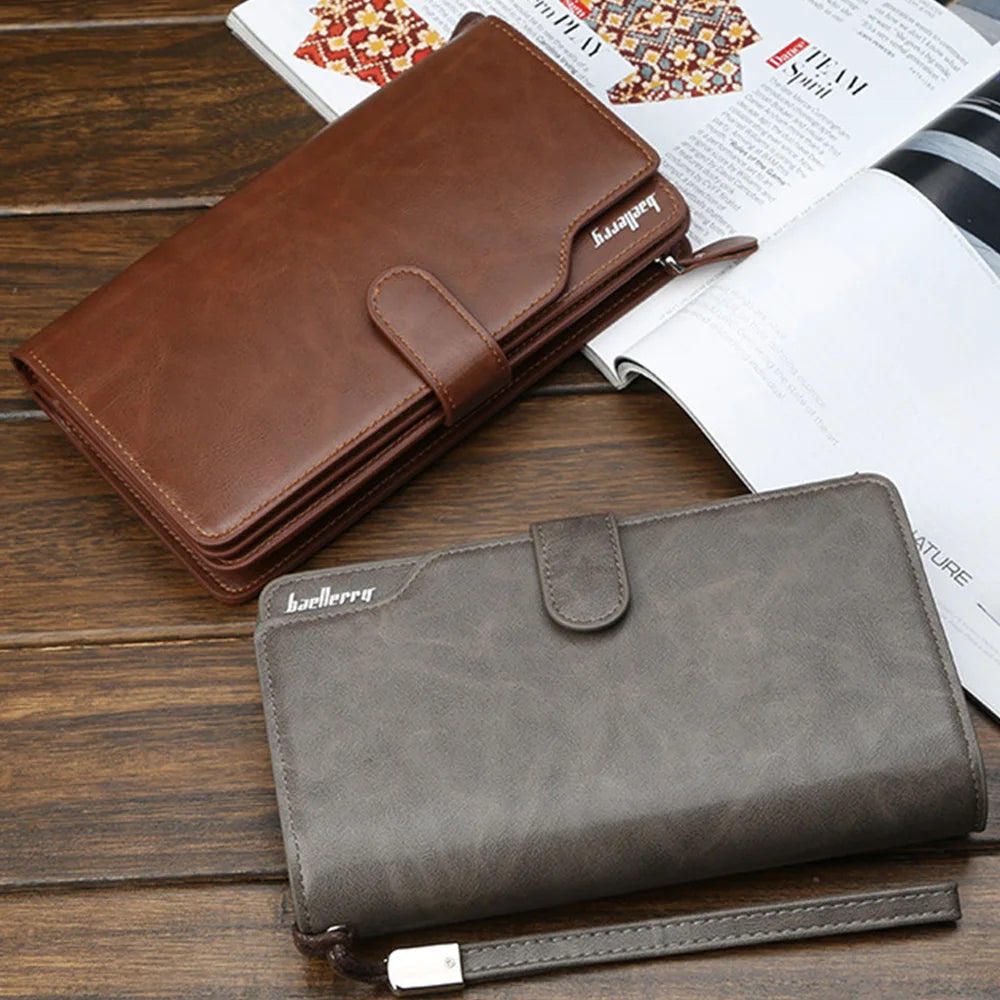 Hemasa  Men Wallets 21 Card Holders Name Engraving Male Purse Quality Zipper Large Capacity PU Leather Wallet For Men