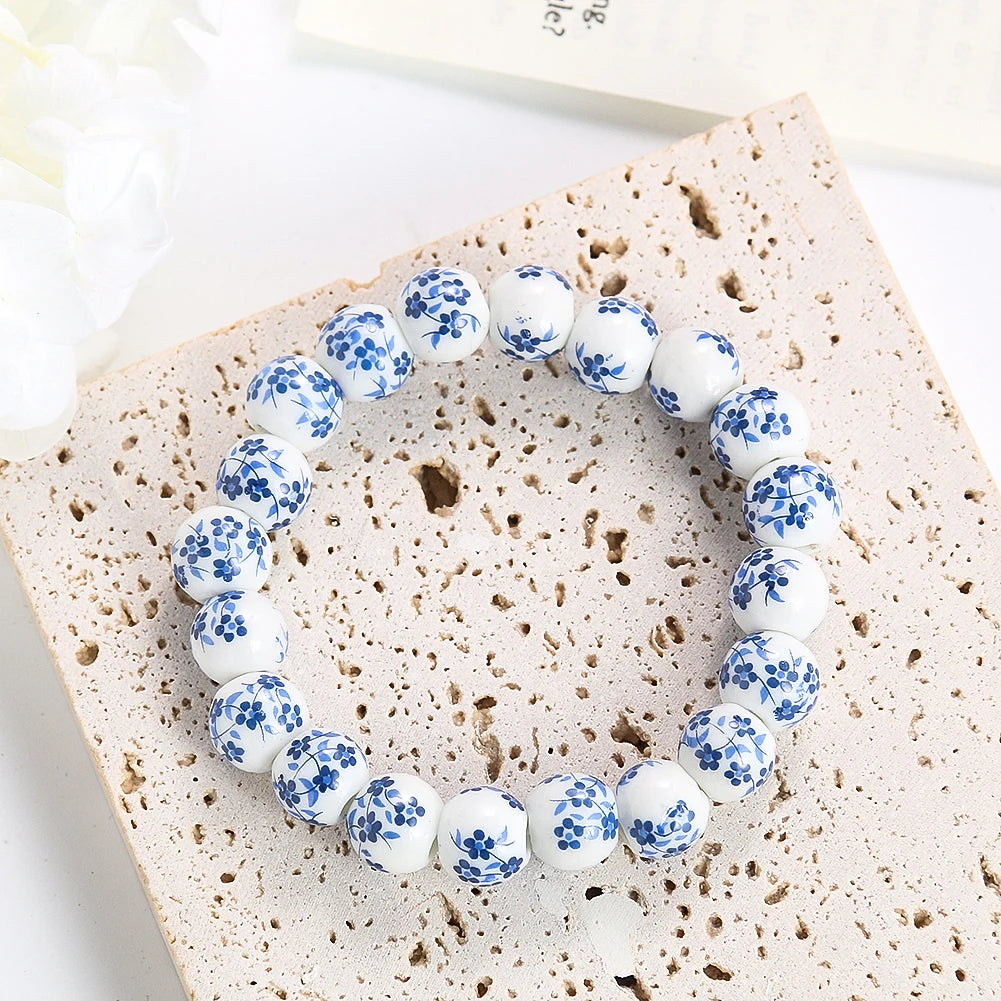 Chinese Style Blue and White Porcelain Beads Bracelet for Women Classical Simple Blue Pattern Bracelets Girls Charm Jewelry Gift