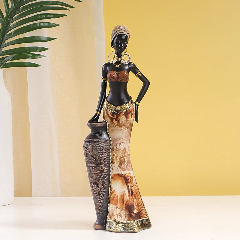 Hemasa African Style Resin Craft Figurines/ Black Woman Art Sculpture for Bedroom/Living Room/Bar Cabinet/ Entryway Decor