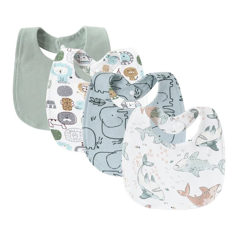 Tejesa 4Pcs Baby Bibs Burp Clothes / Newborn Saliva Towels for Girls Boys Cotton Kids Apron Infant Accessories Toddler Bibs Set