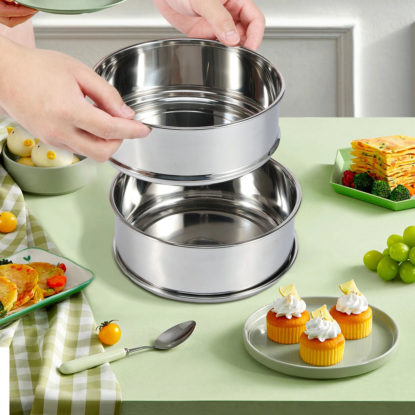 Tejesa 2/1 Tier Flan Pan Mold Breakfast Steamer Cake Baking Flan Pot for Chocolate Cupcake Pudding Large Capacity Lunch Box Dough Bowl