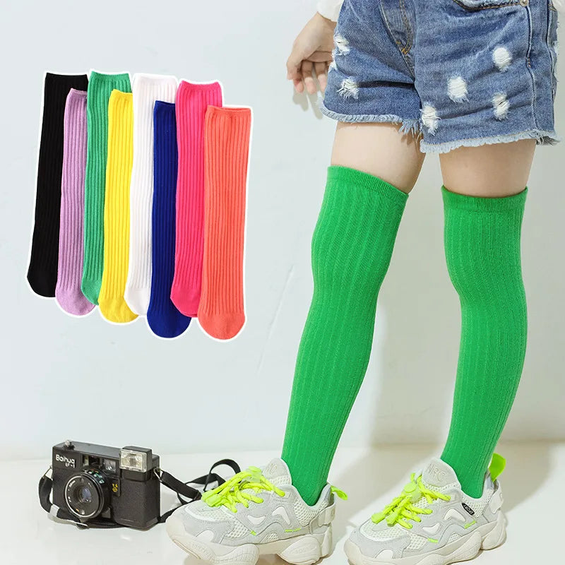 Cotton Knee High Socks for Girls Boys Kids Children Golf Casual Candy Color Toddler Long Tube 3-12 Years Old