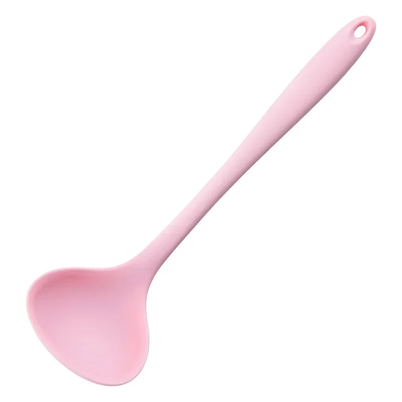 Hemasa Silicone Ladle Soup Spoon Non-stick Curved Handle Unbreakable Big Round Scoop for Dinner